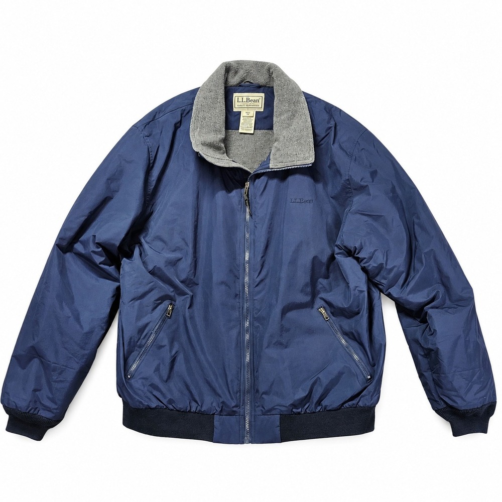 LL Bean Warm-Up Jacket Mens XXL Navy Blue Solid Fleece Lined Thinsulate Bomber